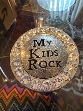 Silver 'My Kids Rock' Sparkle Pendant Necklace Accessories Unisex